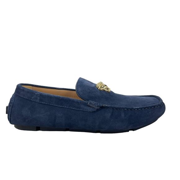Versace La Medusa Suede Driver Loafers Moccasins Navy Blue Size 42 - Picture 3 of 12